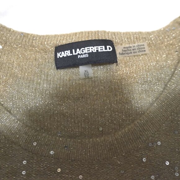 Women's Karl Lagerfeld Paris Champagne Color Sequined Sweater XL - Picture 2 of 2